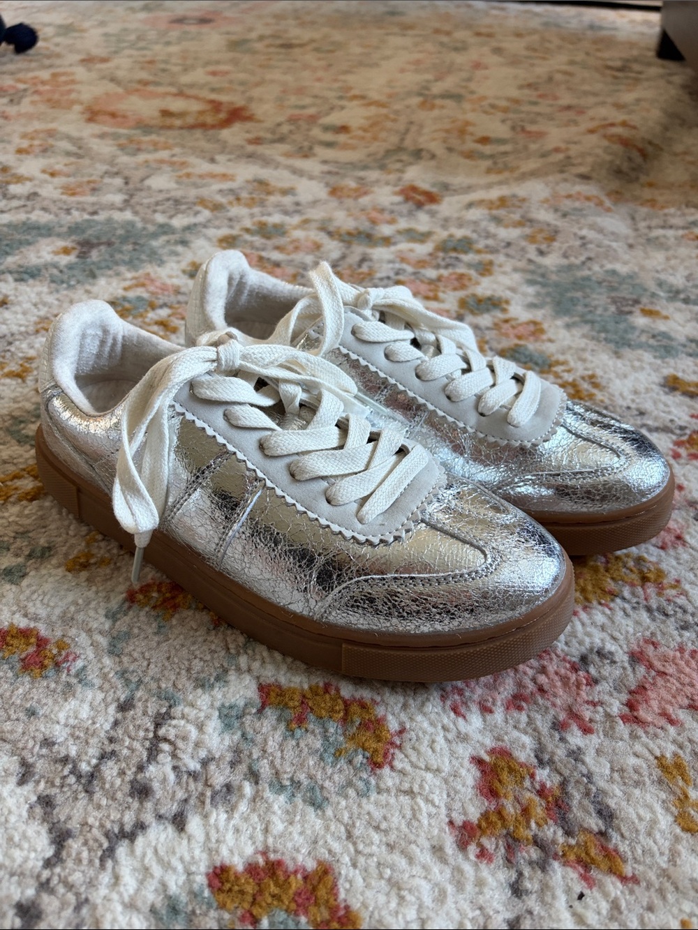 Women's Metallic Silver Lace-Up Sneakers